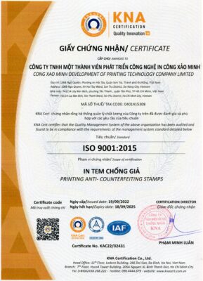 giấy chứng nhận ISO của Công ty Công Xảo Minh